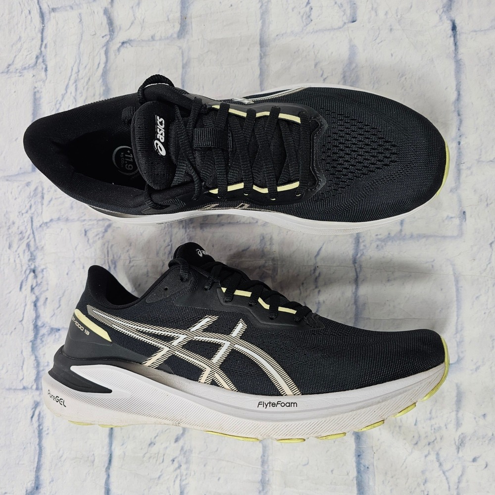 ASICS GT-1000 13 Running Shoes Womens 11 Black White Yellow Stability Sneakers